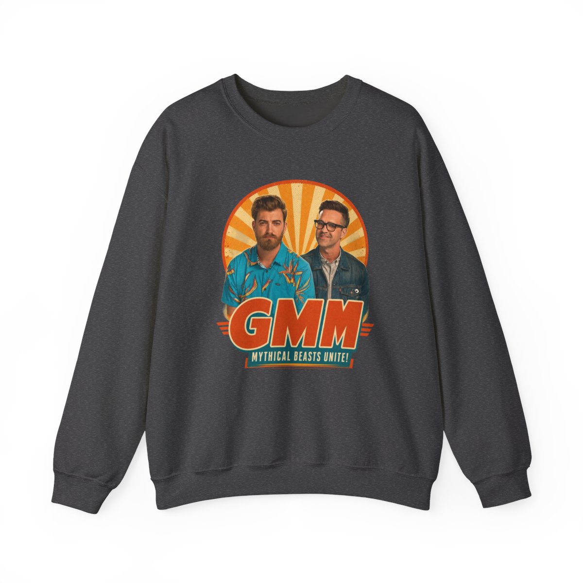 Good Mythical Morning " in bold Bebas Kai font below. " Crewneck - alternate angle 2, merchandise