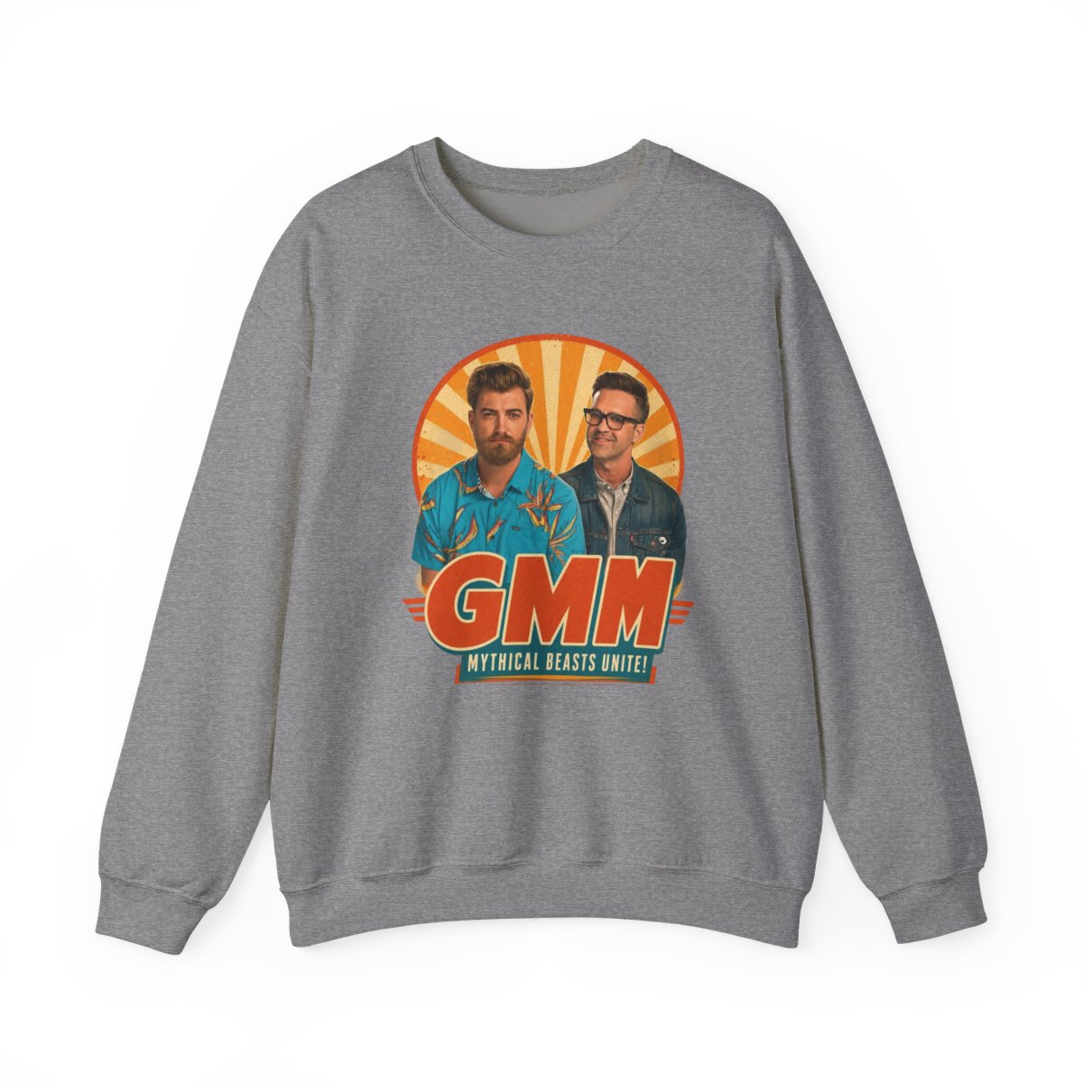 Good Mythical Morning " in bold Bebas Kai font below. " Crewneck - Good Mythical Morning / Mythical official Sweatshirts merch