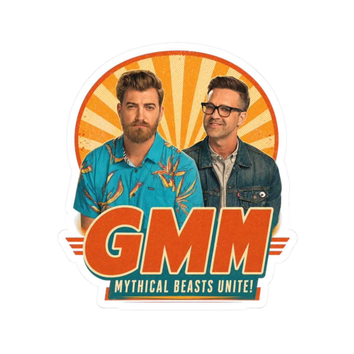 Good Mythical Morning " in bold Bebas Kai font below. " Sticker - Official Stickers merchandise