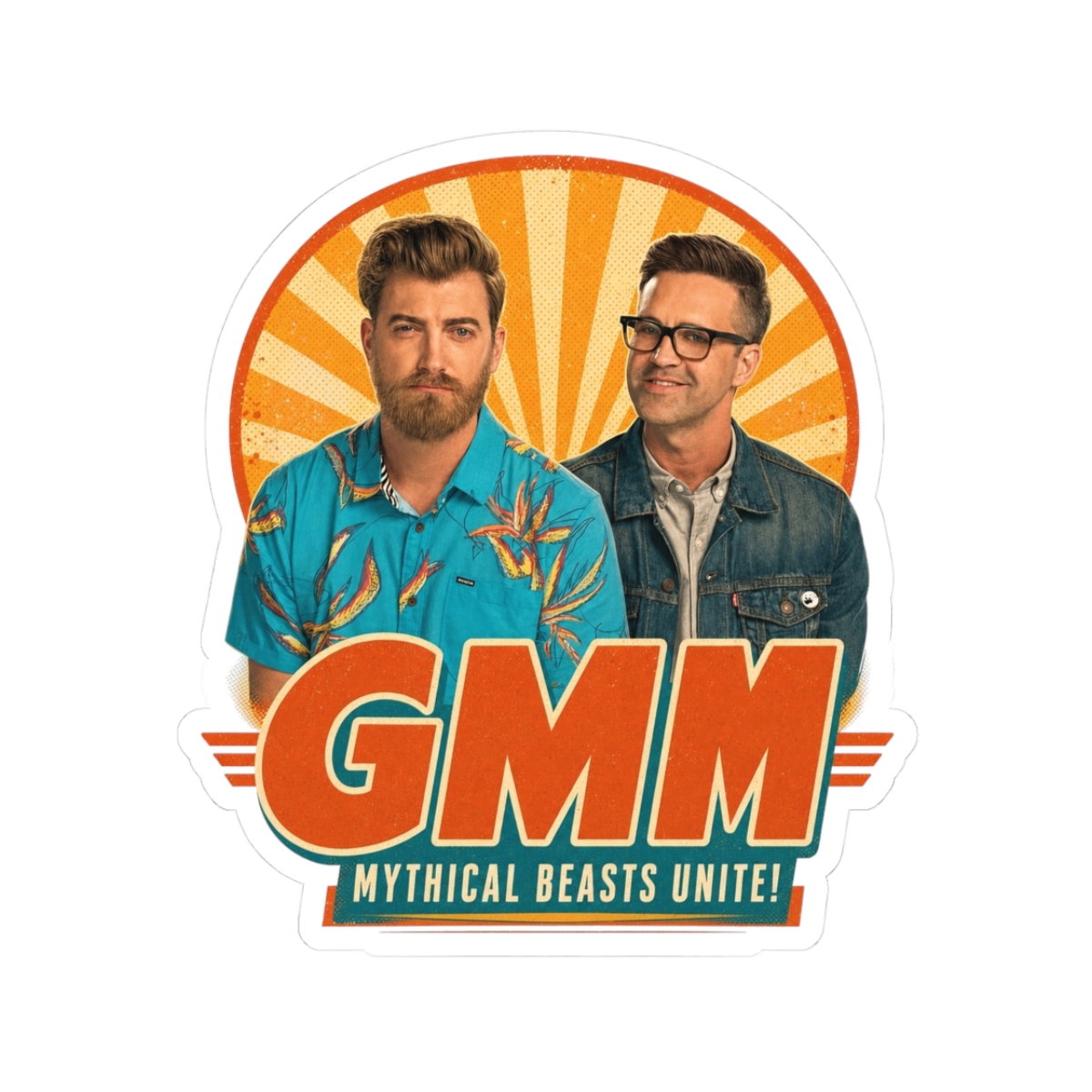 Good Mythical Morning " in bold Bebas Kai font below. " Sticker - alternate angle 1, merchandise