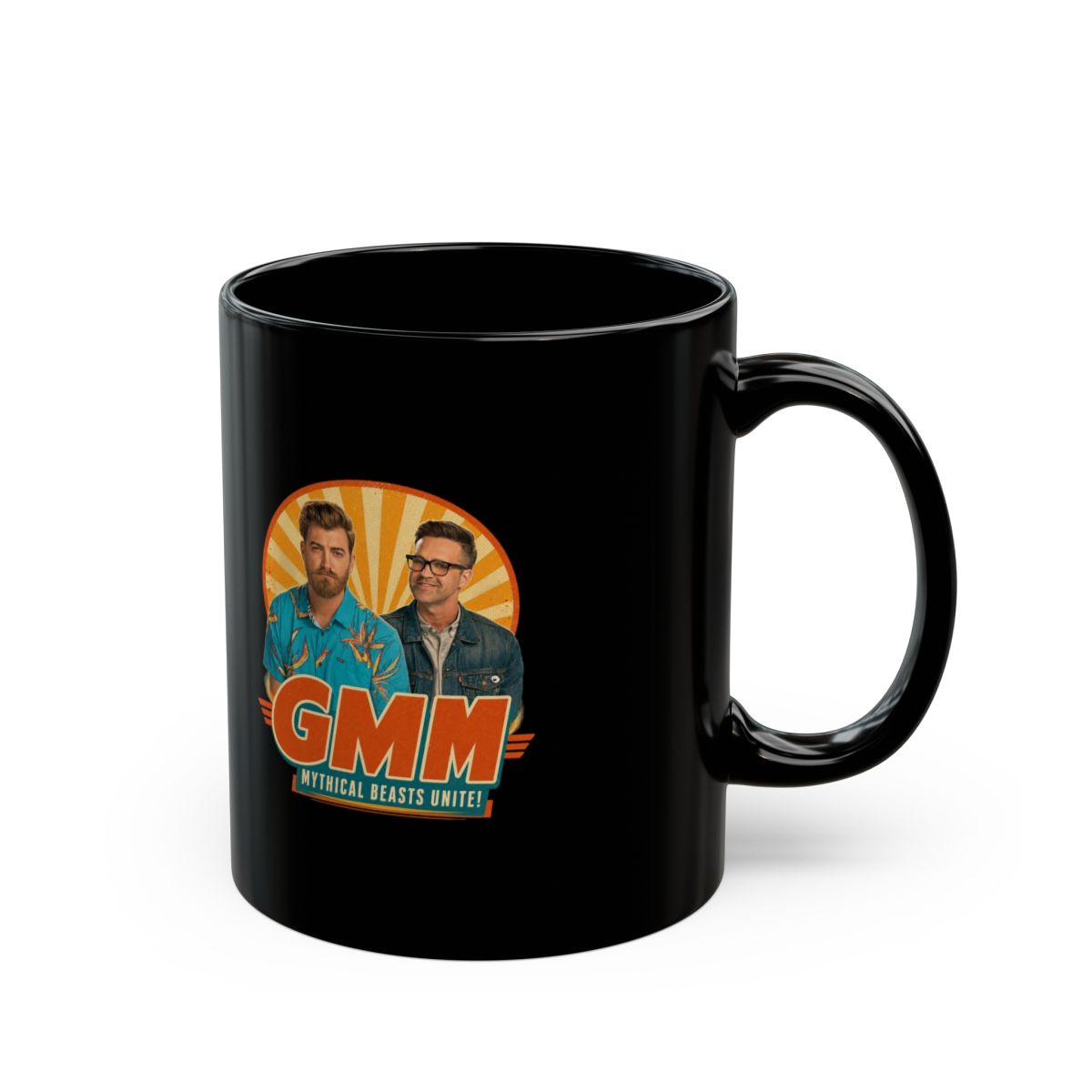 Good Mythical Morning " in bold Bebas Kai font below. " Black Mug - Official Mugs & Drinkware merchandise
